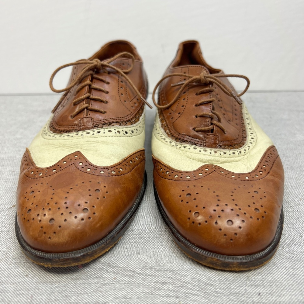 Daniele Ferradini Mens 9M Spectator Oxfords Two Tone Woven Wingtip Leather Italy - Picture 3 of 8